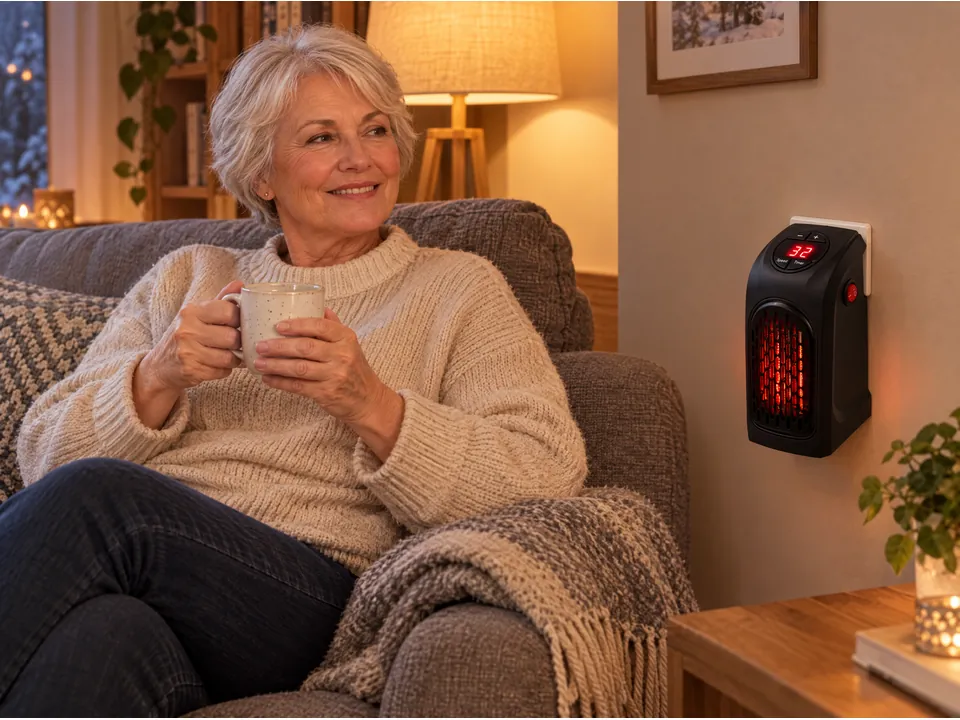 La misma mujer, sonriente y a gusto junto a HeatPal